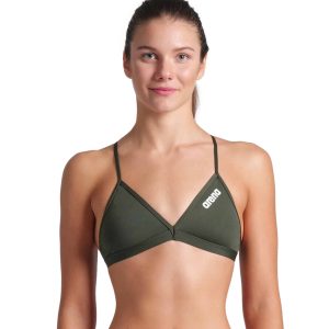 TOP DONNA BIKINI Tie Back Solid ARENA Dark Sage White