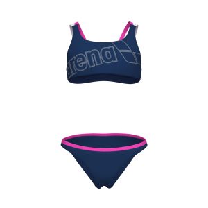 BIKINI LOGO TWO PIECES ARENA bambina Navy Shocking Pink White
