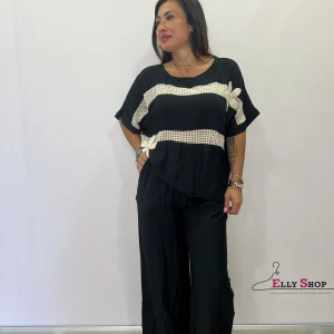 Completo estivo donna in cotone con top ricamato e pantalone ampio – disponibile in più colori