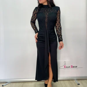 Abito lungo elegante in pizzo con spacco