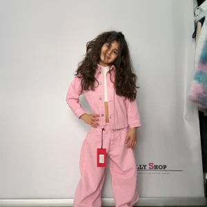 Completo denim bambina pastello