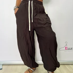 Pantaloni donna ampi estivi con coulisse – Taglia unica 40–46, vari colori