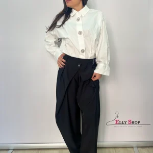 Pantalone donna ampio con piega incrociata