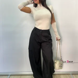 Pantalone cargo palazzo donna vita alta