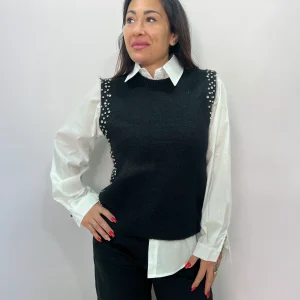 Camicia donna con gilet integrato e strass