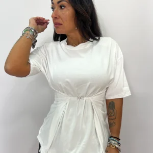 T-shirt donna con arriccio e gancio centrale