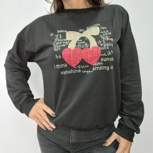 Felpa donna cuori glitterati casual