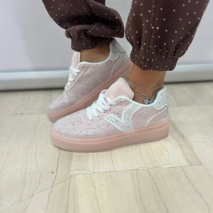 Sneakers donna platform con strass glamour