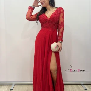 Abito lungo rosso elegante da cerimonia