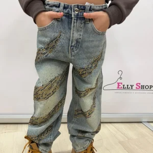 Jeans bambina decorati effetto glitter