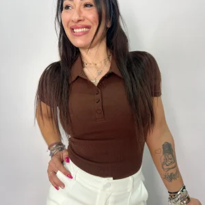 Polo donna a costine con bottoni elegante