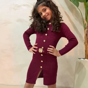 Vestito elegante bambina bordeaux con cintura