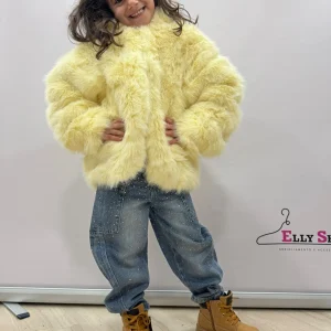 Pelliccia ecologica bambina con cappuccio— giubbino inverno elegante