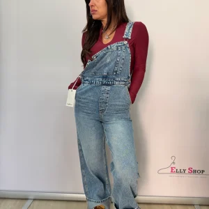 Salopette lunga donna in denim casual