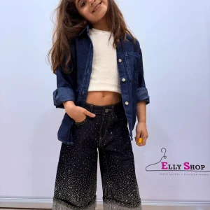 Completo bambina camicia denim e t-shirt