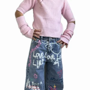 Jeans bambina con stampa colorata