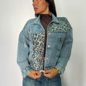 Giubbino in jeans e stoffa leopardo
