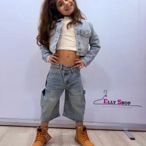 Jeans bermuda bambina con strass