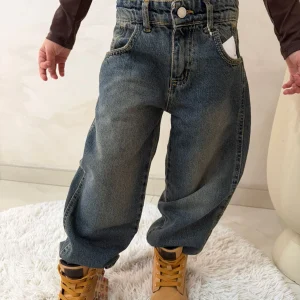 Jeans baggy bambina casual doppia tasca
