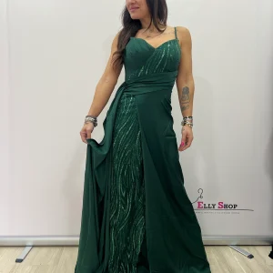 Abito lungo verde elegante con drappeggio