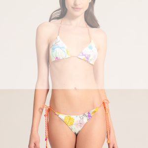 Reversible tie-side bikini bottom in honeycomb fabric and microfiber. Flower Reverse Collection