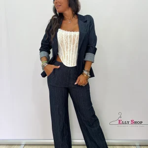 Tailleur color jeans elegante gessato