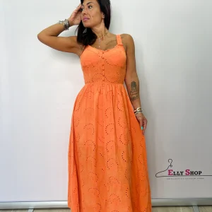 Abito lungo estivo in sangallo con bottoni – taglia unica 40–46