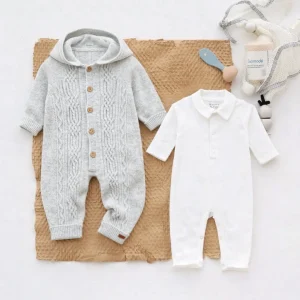 Tutina in Lana merino con Cappuccio e tutina in cotone con Colletto unisex