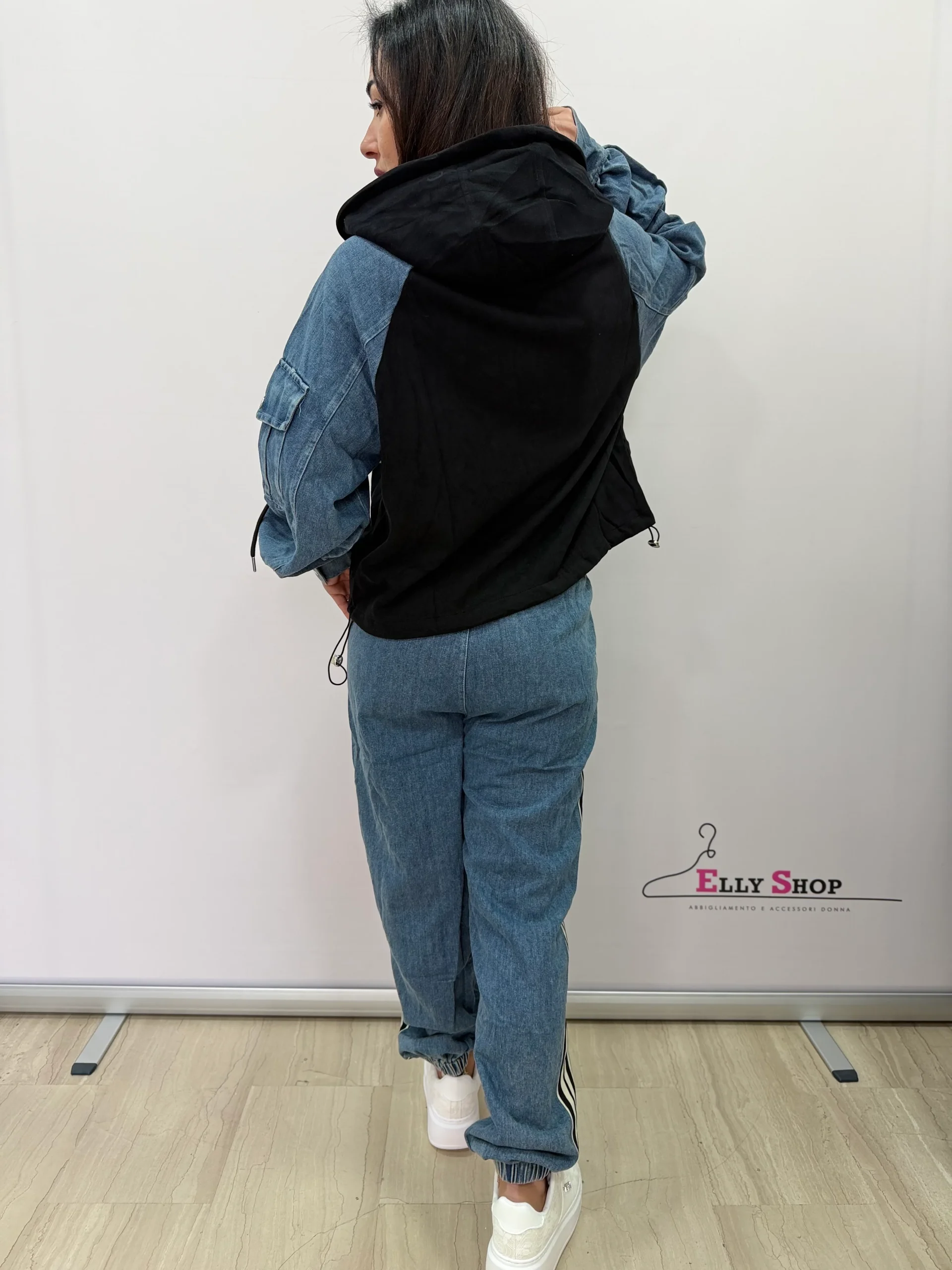Completo tuta donna denim mix con cappuccio - immagine 6