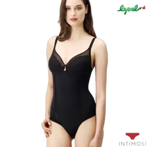 Body liscio con ferretto ergonomico e scollatura con pizzo e tulle | 464 Lepel