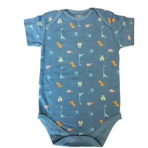Body Neonato Blu Fantasia Dinosauro con Incroci sulle Spalle - 100% Cotone