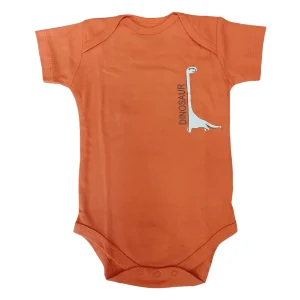 Body Neonato Arancione Fantasia Dinosauro con Incroci sulle Spalle - 100% Cotone