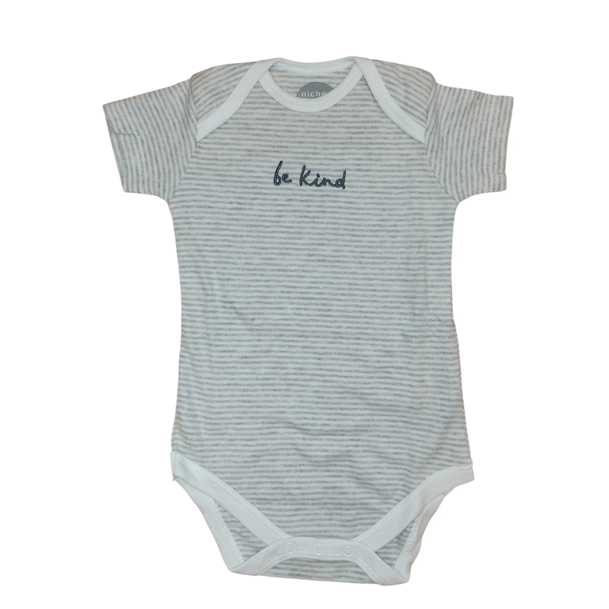 Body Neonato Manica Corta Grigio Righe Scollo Busta