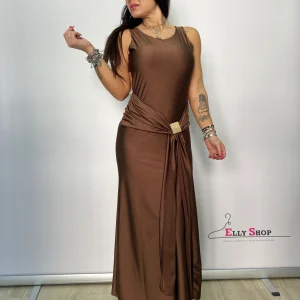 Abito lungo elegante con drappeggio oro