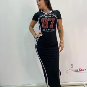 Abito lungo sportivo da donna con stampa Los Angeles e bande laterali – stile casual primavera estate