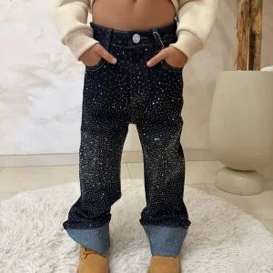 Jeans strass bambina gamba larga