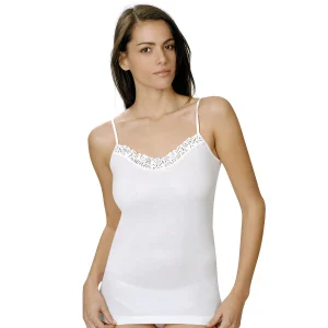 Canottiera spalla stretta con pizzo in misto lana | Vajolet 4501