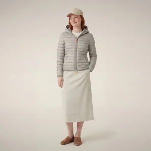 Piumino animal free con cappuccio donna Daisy Beige chiaro