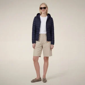 Piumino animal free con cappuccio donna Daisy blu navy