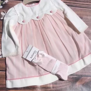 Abito neonata in cotone con sovragonna in tulle rigato