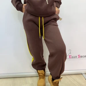 Pantalone tuta donna felpato con bande laterali