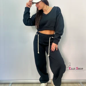 Completo tuta donna felpa crop e pantalone jogging