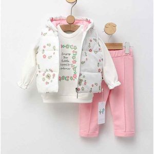 Completo neonata 3 pezzi con gilet imbottito 100% cotone