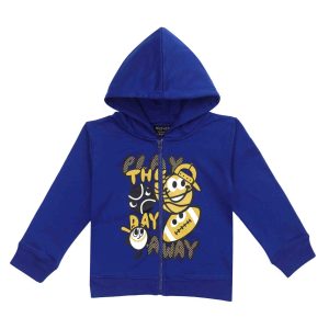 Felpa Bambino Blu Elettrico Cappuccio Zip Sportiva 2-10 Anni