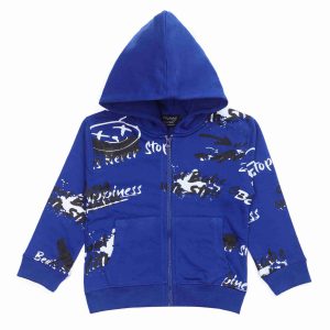 Felpa Neonato French Terry leggero- Cappuccio Zip Stampa Graffiti 3M-4 Anni