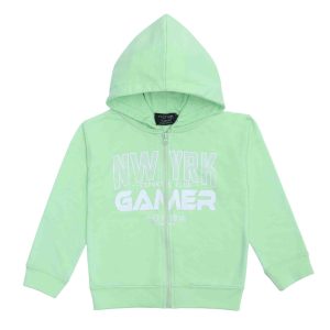 Felpa bambino French Terry Paradise Green con cappuccio e zip - Stampa Gamer 2-1