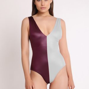 V-neck Lycra bodysuit. Two-Tone Collection