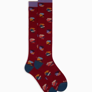 Calze lunghe uomo cotone fantasia galli multicolore Gallo