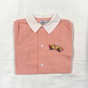 Grembiule a quadretti bambino asilo con scritta “Race Win”