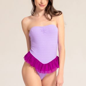 Costume intero a fascia in spugna con balze. Ruffle Collection
